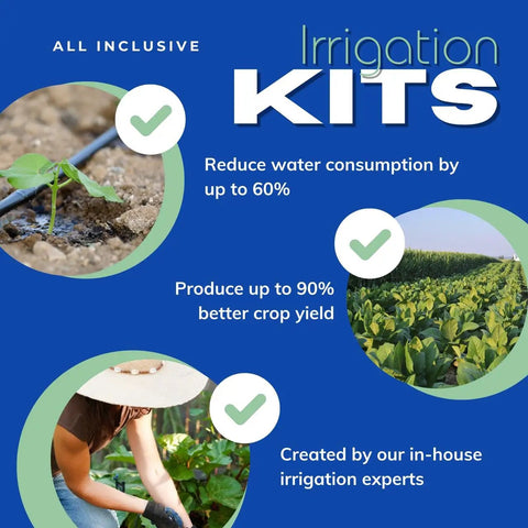 Automated Drip Tape Irrigation Kit For Row Crops With Timer, Powers Up To 10 20 Foot Rows in use with farm field and plants