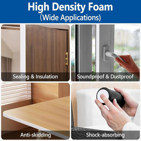 Heavy Duty Self Adhesive Foam Weather Stripping Tape For Doors And Windows Square Black, sealing gaps and providing insulation.