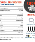 Technical specifications for Beast Mode 4000 PSI 3.7 GPM Horizontal Triplex Plunger Pump With 1 Inch Shaft Replacement For Simpson 90034 90039 90038 And Honda GX Series Gas Powered Pressure Washers.