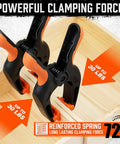 Six Pack Heavy Duty Spring Clamps, 7 Inch Plastic Clamps securing wooden boards with 3.7 Inch Jaw Opening, ergonomic TPR grip.