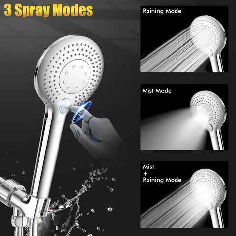 High Pressure Handheld Showerhead With Hose and Bracket, 15 Stage Filtration Water Softener showing 3 spray modes