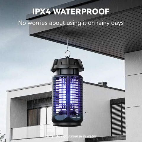 Outdoor And Indoor Bug Zapper With Replaceable 20W Bulb 4200V Mosquito And Fly Killer IPX4 Waterproof Insect Trap hanging outdoors