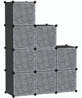 Cube Storage Organizer With Doors, 9 Cube Modular Shelves Closet Cabinet in modern black finish showing five closed and four open compartments.
