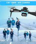 1080P HD Dual Camera Drone With Obstacle Avoidance Foldable RC Quadcopter capturing joggers, with 90° rotating front camera.