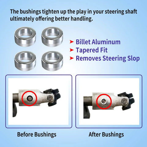 4pcs steering shaft bushings, billet aluminum (6061), for Dodge Ram 5.9/6.7 Cummins Mopar, installed view
