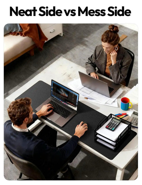 Leather Office Desk Pad Protector, Large Non Slip PU Leather Mouse Pad And Writing Desk Blotter on modern desk setup