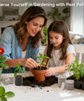55 Pack 30Mm Peat Pellets For Seedlings, Compressed Garden Soil Pods That Expand With Water used by woman and girl in garden