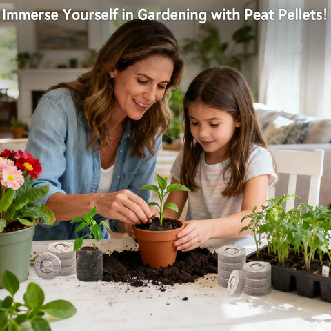 55 Pack 30Mm Peat Pellets For Seedlings, Compressed Garden Soil Pods That Expand With Water used by woman and girl in garden