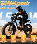 Electric Bike For Adults With 1600W Peak Motor 35 MPH Top Speed 60 Mile Range 18.9Ah Battery 20 Inch Fat Tire Moped E Bike Retro Style Headlights Shipped From USA Warehouse Durable Aluminum Frame For Comfort On All Terrain Rides rider on black fat tire bike in desert