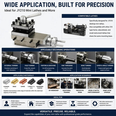 Heavy Duty Lathe Tool Post Assembly Featuring Smooth Cross Slide Motion Plus Dead Nuts Accurate Cast Iron Block Built Tough For Benchtop Hobbyists Handling Tight Spot Machining Jobs