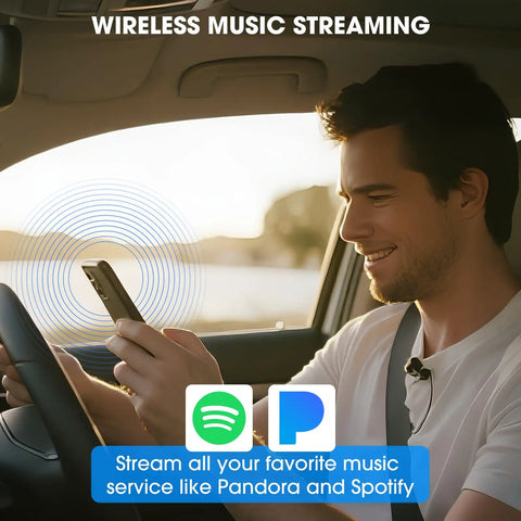 Man using Single Din Car Stereo With Bluetooth Five Three LCD Display for music streaming in a car