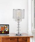 Crystal Table Lamp for Bedroom Nightstand With USB Ports on wooden desk beside laptop