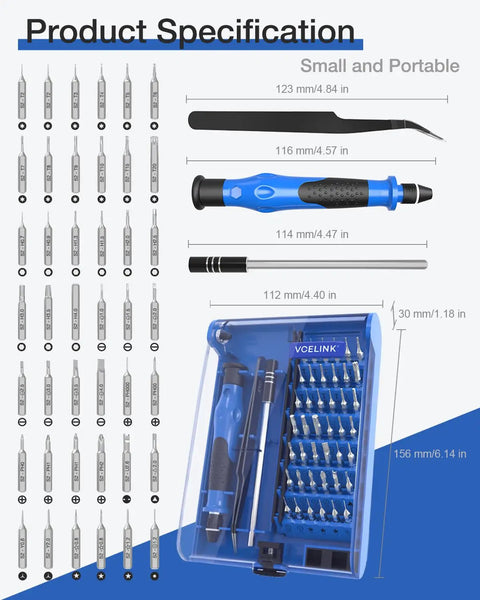 45-In-1 Mini Precision Screwdriver Set With Magnetic Bits, Tweezers And Extension Shaft For Laptop, PC, Phone, Console, Tablet, Glasses And More, Compact Easy Grip Everyday Repair Kit For Pros