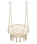 Boho Macrame Swing Chair For Indoor And Outdoor Use, Durable Cotton Hanging Hammock with fringe tassels and ceiling mount rings