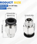 10 Pack Push To Connect Fittings For 1 Eighth NPT Pneumatic Systems, Nickel Plated Brass Straight Male Adapters, Fits 8mm Tubing, Black