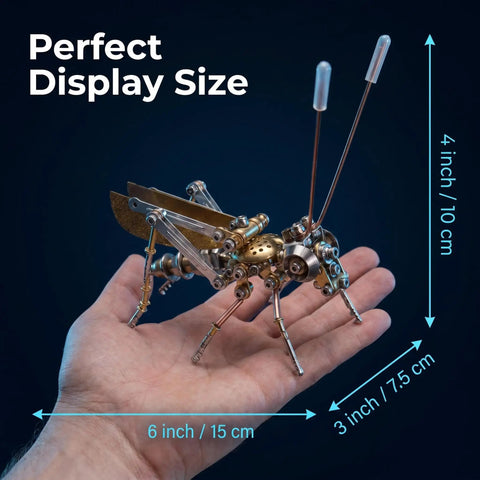Cricket 3D Metal Puzzle Kit With 160 Pieces, Mechanical Screw Assembly, Level 3 Of 5, About 3 Hours Build, No Glue Needed, Desktop Ornament, Cool Birthday Gift For Dad Or Husband; hand size 6 x 3 in