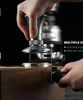 Using 4 In 1 Walnut Pro Barista Style Espresso Tamping Station And Knock Box For 58mm Portafilter with hands tamping coffee