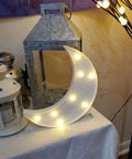 Three Shape Night Light Set Star Moon Cloud Warm White Glow For Kids Room Nursery Decor Lamp Soft Cozy Dreamy Ambience Plastic White Decorative Light For Bedrooms Parties Baby Showers And Gatherings displayed with a glowing moon shape.