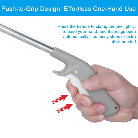 Two Pack Stainless Steel Grabber Reacher Tools Set With 32 Inch Foldable And 16 Inch Rigid Reachers, 360 Degree Rotating Jaw, Heavy Duty Trash Picker For Seniors, Home Garden Use