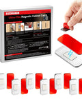 6 Pack Ultra Thin Magnetic Cabinet Door Latches With Strong Hold Adhesive No Drill Install, red adhesive strips shown