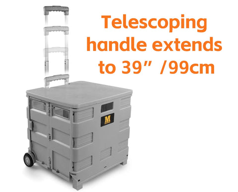 Collapsible Rolling Utility Cart With Lid, 80 Lb Capacity, Folding Dolly On Wheels With Telescoping Handle, Heavy Duty Plastic Crate Cart