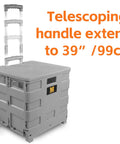 Collapsible Gray Rolling Dolly With Adjustable Handle And Extra Storage for classroom, office, and grocery runs visible with extended handle
