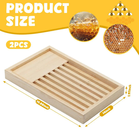 Two Pack 8 Frame Slatted Beehive Rack for Beekeepers, wooden slat beehive frame set, pine, measures 19.9 by 14 by 1.97 inches