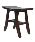 Teak Shower Bench 18 Inch Waterproof Wooden Seat For Inside Showers With Non Slip Feet And Curved Design