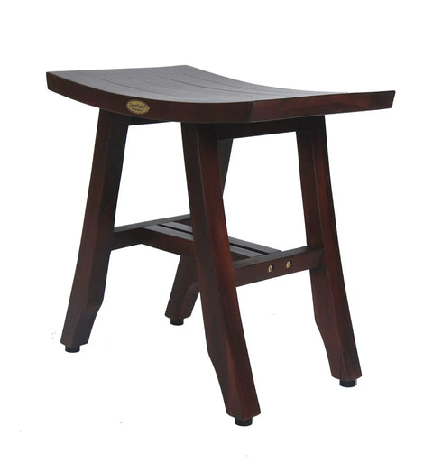 Teak Shower Bench 18 Inch Waterproof Wooden Seat For Inside Showers With Non Slip Feet And Curved Design