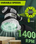 Beefy 3.0A 360W Random Orbital Sander Kit showing 6 variable speeds and 14000 RPM features, side view