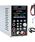 Front view of 2 In 1 Power Supply And Multimeter with 0 to 60V and 0 to 10A range, LED display, and USB interface, cables included