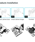Heavy Duty Soft Close Cabinet Hinges 2 Pack installation steps with details on hinges and cabinet door mounting.