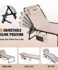 Oversized Chaise Lounge Chair With Five Adjustable Positions showcasing reclining angles, heavy duty, beige color.