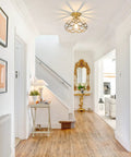 Brass Glass Semi Flush Mount Ceiling Light One Light Vintage Gold Fixture For Hallways Foyers Entryways Kitchens And Bathrooms