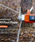 SuperHandy Portable Capstan Winch 2000 Lb Pull DC 48V Brushless Motor For Off Road Recovery And Forestry Heavy Duty Steel Construction Rope Hoist High Performance Power Tool For Tough Jobs, with a 100 foot low stretch nylon rope.