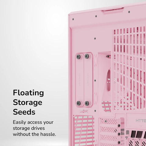 Modern Gaming Pc Case Featuring Panoramic Glass And Sleek Dual Chambers Built For Stress Free Atx Builds Fueled By Lightning Airflow Through Tidy Wire Runs Includes A Flossy PCIe 4.0 Riser Cable In Strawberry Pink with floating storage seeds for easy access.