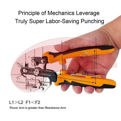 Demonstration of mechanics leverage in Leather Hole Punch Tool Set Multifunction Puncher for precise holes in various materials.