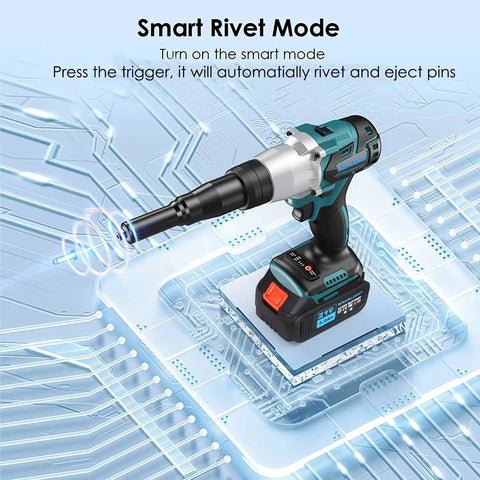 Badass Cordless 2 In 1 Rivet Nut And Pop Rivet Tool With Beefy Batteries For Fast Auto Trim Installation and Sheet Metal Fabrication Tasks That Move Like Butter in smart mode on a circuit board.
