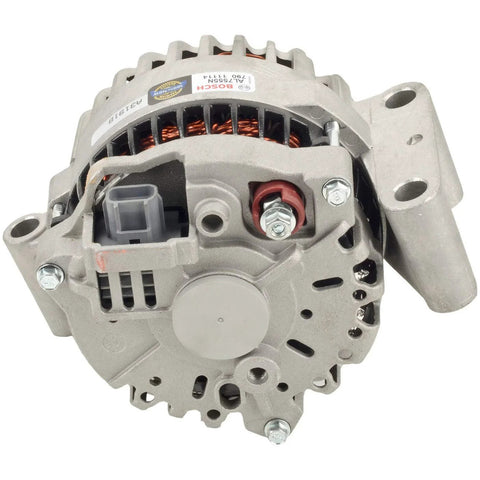 Front view of the Beefed Up 110 Amp 100 Percent New Alternator Replacement for Ford Excursion and Ford E Series Plus F 250 F 350 F 450 F 550 trucks.