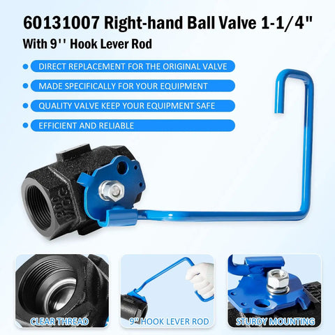 Right Hand Ball Valve One And One Quarter Inch With Nine Inch Hook Lever Rod For Fryers SG14 SG14R SG18 SG18F SGM24