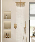 Boss Brushed Gold Shower Faucet Set With Ceiling Mount 8 Inch Rainfall Head System, Dual Function High Pressure Showerheads