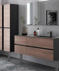 Bathroom vanity with black and wood finish featuring stainless steel legs similar to Beefy Adjustable Round Metal Furniture Legs 8 cm.