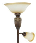 Top detail of Three Light Torchiere Floor Lamp With Two Movable Glass Shades Antique Metal Finish In Brown Vintage Style Living Room Lighting