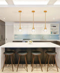 Teardrop Crystal Pendant Light With Gold Brushed Brass Finish One Light Mini LED Fixture Glass Globe Ceiling Pendant for kitchen.