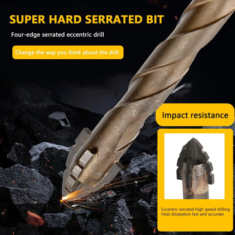 Close-up of a serrated eccentric drill bit from the Five Pack Four Edged Serrated Eccentric Drill Bit Set With Sawtooth Four Flute Design