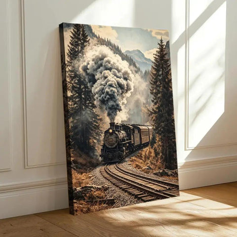 Retro Vibes Steam Train Wall Art Framed Or Unframed Canvas Poster With Classic Locomotive And Mountain Railway Scene Ready To Hang