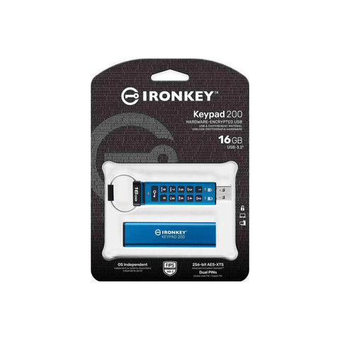 Rock Solid 16Gb Encrypted Usb Drive With Alphanumeric Keypad Lock in packaging showcasing secure design and user-friendly keypad.