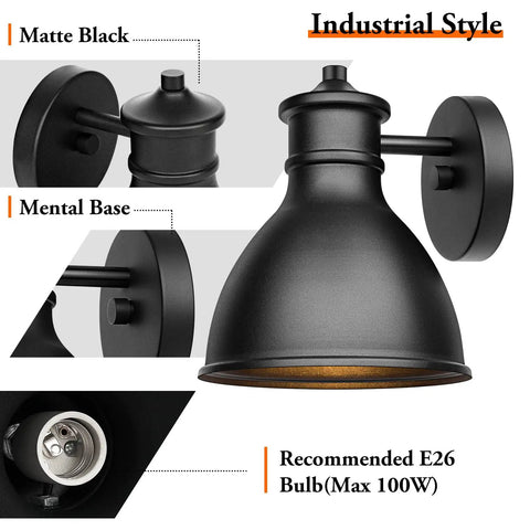 Industrial Barn Style Outdoor Wall Sconces Lanterns Matte Black Porch Lights For Farmhouse Exterior, E26 Socket Close-up