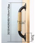 Dope Vintage Style Iron Door Pull Handles Set Of 2; shown is a 105mm length handle with rustic rope detail on a wooden door.