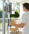 Heavy Duty Black Diecast Sliding Door Handle Set With Secure Non Keyed Lock, user opening patio door with visible lock mechanism.